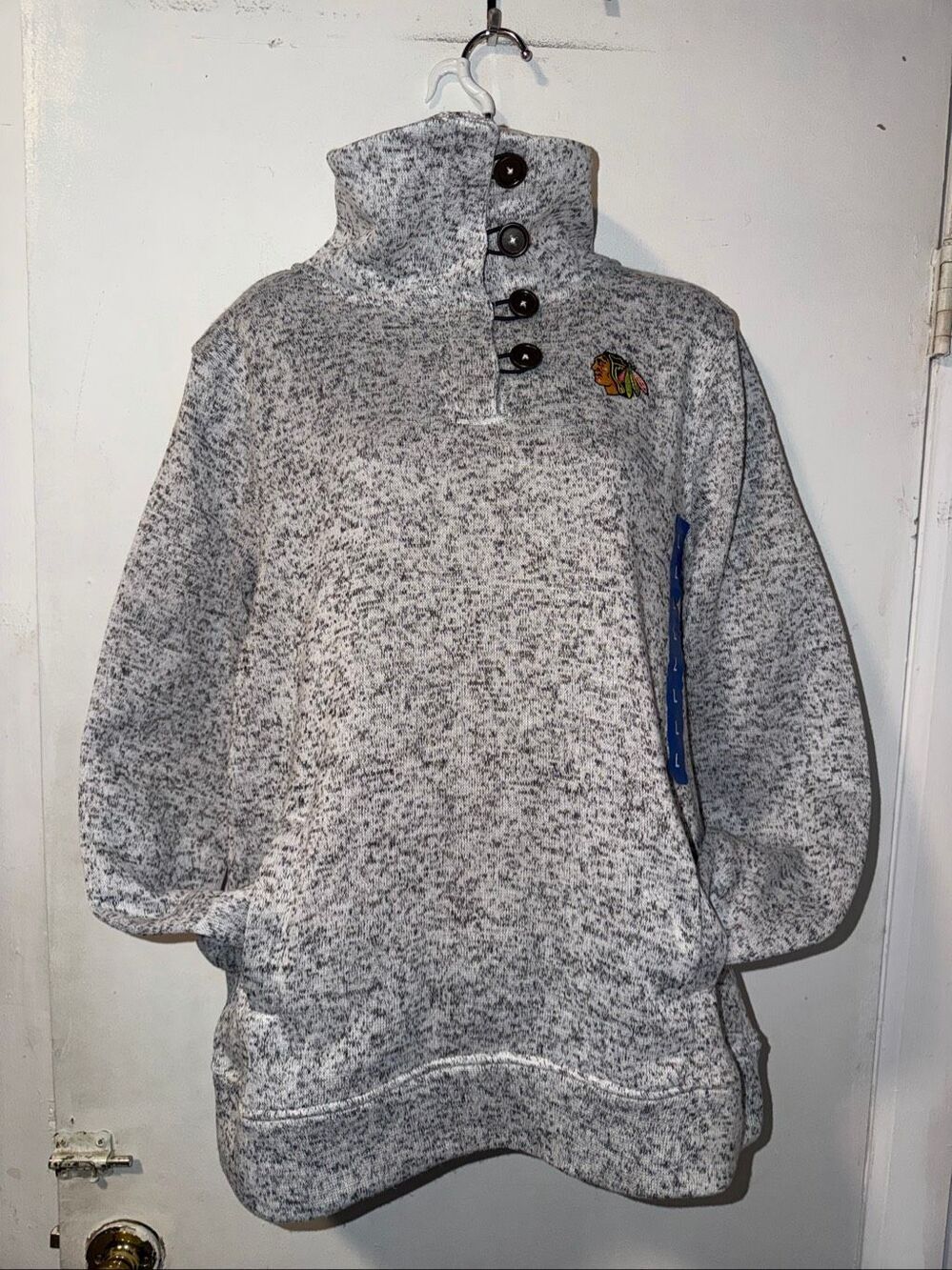 OLP NHL Chicago Blackhawks Marled Gray Funnel Neck Pullover Sweater-L {NWT}